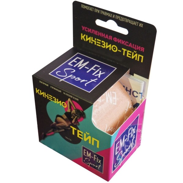 Кинезио-тейп ЕМ-Fix Sport, (усиленная фиксация) (5м*5см) , №0, желтый